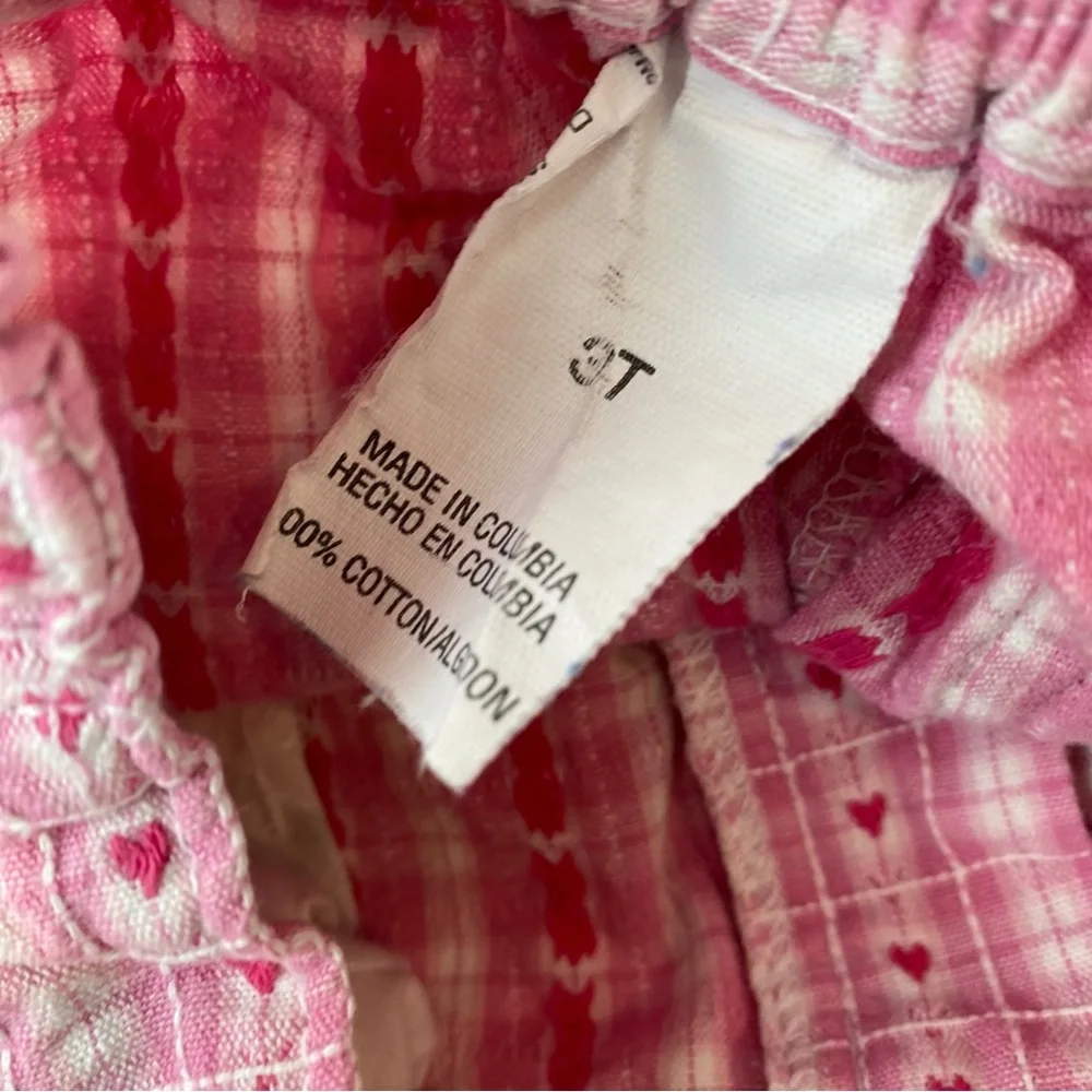 VINTAGE CARTERS Shorts Gingham Hearts Pink Woven Canvas White 3 3T 90s